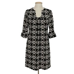 Aryeh Womens Dress M Black White Chain Print Jersey Knit Shift Retro 90s Y2K